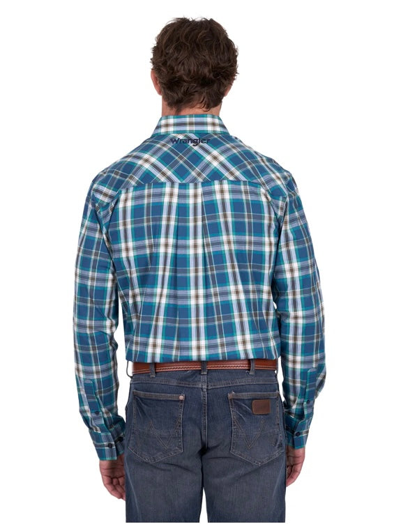Wrangler - MENS Erik Ls Shirt - Blue/Cypress