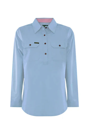 Hard Slog - WMNS H/PLKT LIGHT CTN Ls Shirt - Pale Blue