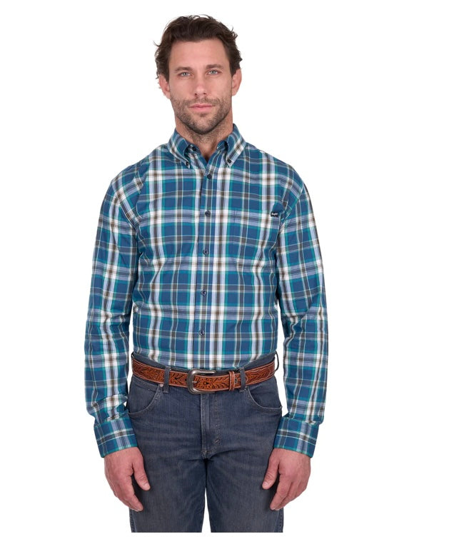 Wrangler - MENS Erik Ls Shirt - Blue/Cypress