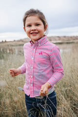 Campdraft Aus - Kids Long sleeve Shirt - Hot Pink
