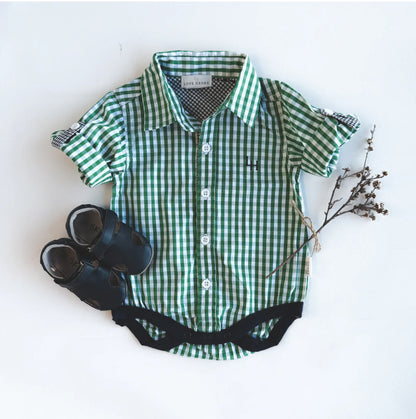 Love Henry - Baby Boys/Boys Dress Shirt Romper - Bright Green Check