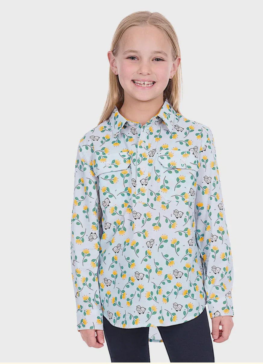 Hard Slog - Kids Suzie 1/2PLKT Ls Shirt - Light Blue