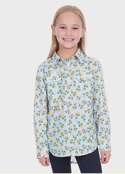 Hard Slog - Kids Suzie 1/2PLKT Ls Shirt - Light Blue
