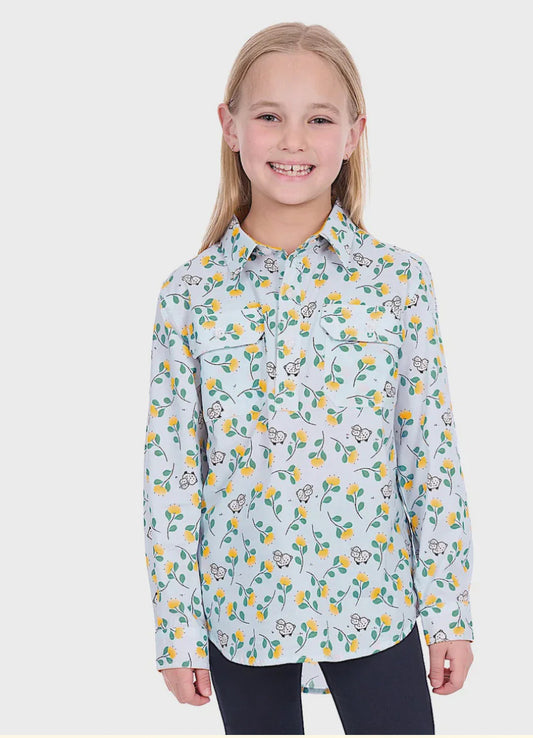 Hard Slog - Kids Suzie 1/2PLKT Ls Shirt - Light Blue