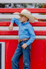 Campdraft Aus - Kids Long Sleeve Shirt - Light Blue