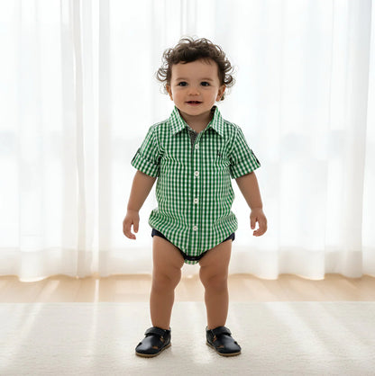 Love Henry - Baby Boys/Boys Dress Shirt Romper - Bright Green Check