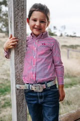 Campdraft Aus - Kids Long sleeve Shirt - Hot Pink
