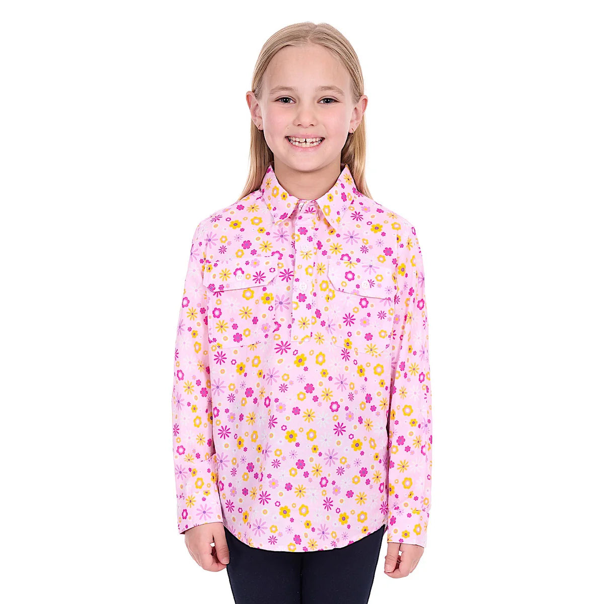 Hard Slog - Kids Daisy 1/2 PLKT Ls Shirt - Pink