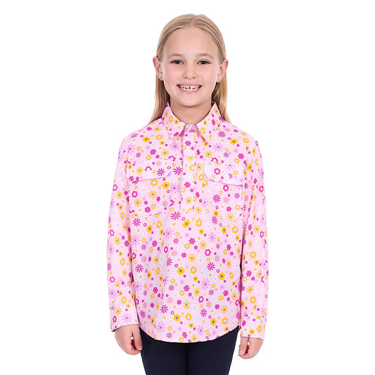Hard Slog - Kids Daisy 1/2 PLKT Ls Shirt - Pink