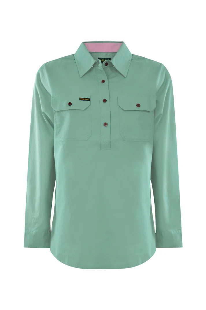Hard Slog - WMNS H/PLKT LIGHT CTN Ls Shirt - Sage