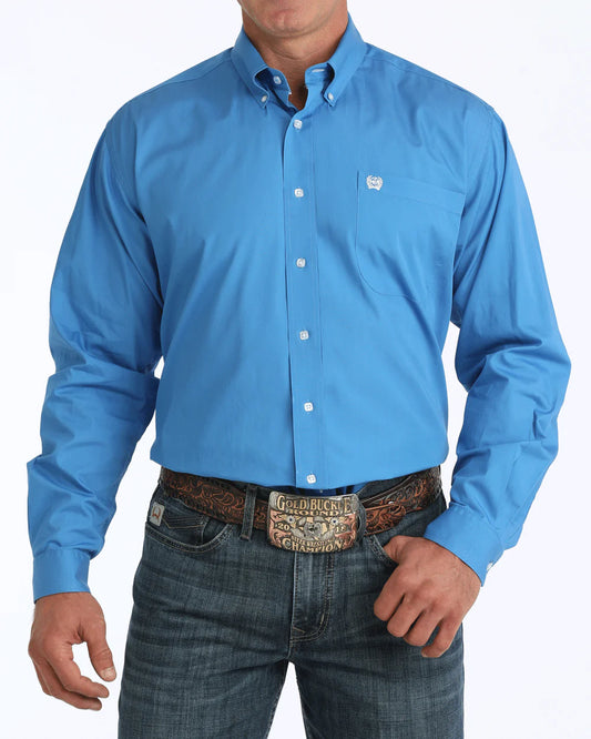 Cinch men’s solid classic fit button-down western shirt - blue