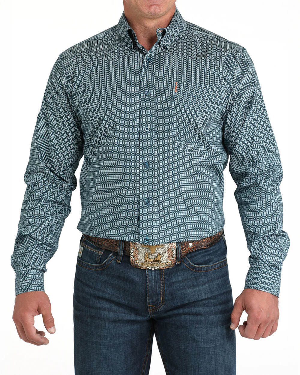 Cinch men’s modern fit button-down western shirt - teal