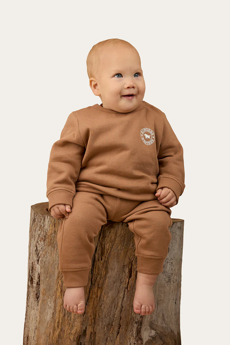 Ringers Western - Babies Signature Bull Fleece Pullover - Clay/White