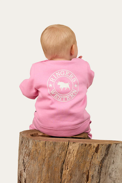 Ringers Western - Babies Signature Bull Fleece Pullover - Pink/White