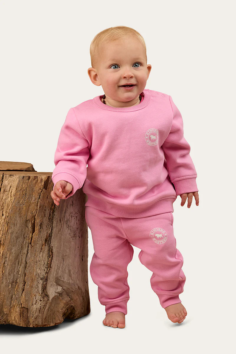 Ringers Western - Babies Signature Bull Fleece Pullover - Pink/White
