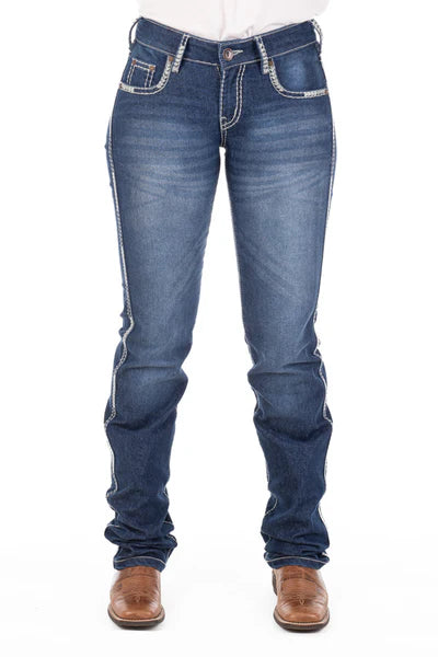 Hitchley & Harrow - Mid Rise - SR2166 "Blairsville" Sage Heart Stitch Jeans
